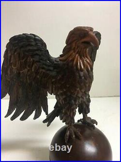 Black Forest European Wood Carved Eagle On Sphere