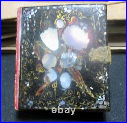 Black Lacquer Embedded MOP Paper Mache Painted Dect'n Double Daguerreotype Case