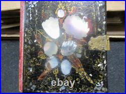 Black Lacquer Embedded MOP Paper Mache Painted Dect'n Double Daguerreotype Case
