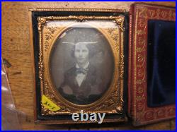 Black Lacquer Embedded MOP Paper Mache Painted Dect'n Double Daguerreotype Case