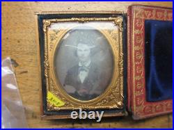 Black Lacquer Embedded MOP Paper Mache Painted Dect'n Double Daguerreotype Case