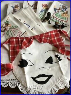 Black memorabilia/americana apron, baby doll, apron, salt shaker, towels