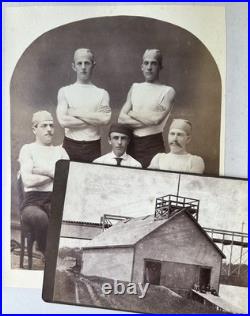 Bowdoin College Rowing Team Albumen Photo + Boathouse Cabinet Card Maine 1800s