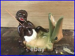 Boy Fishing Alligator Black Americana Dish Bowl Decoration