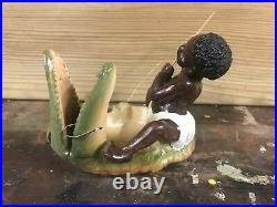 Boy Fishing Alligator Black Americana Dish Bowl Decoration