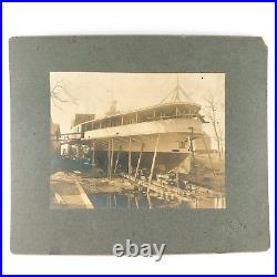 Burlington Vermont Shipyard Steamboat Photo c1910 Boat-Building at Dry Dock A618