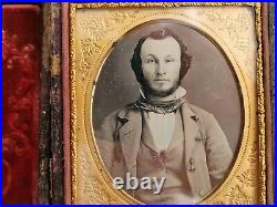 C. 1840's 1/6th Plate Daguerreotype. Handsome Young Man, Miner Occupational