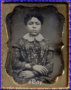 C 1850 9th pl. STOIC BLACK AFRICAN AMERICAN YOUNG LADY in FANCY DRESS, MOURNING