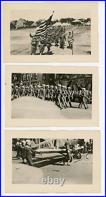 C. 1930 Photo Snapshot Lot of 17 Portsmouth, NH Soldiers Parade Biplane Band