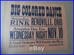 C. 1930s BIG COLORED DANCE Jazz Age Poster Rendville Ohio Negro Vintage Original
