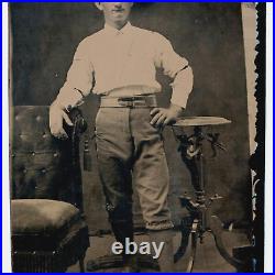 C1860s Man Baseball Uniform Tintype Photo Unique Belt Knickerbockers Trousers H8