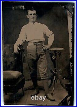 C1860s Man Baseball Uniform Tintype Photo Unique Belt Knickerbockers Trousers H8