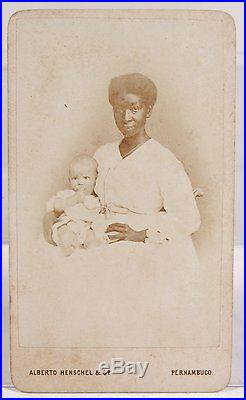 C1877 AFRICAN AMERICAN NANNY & WHITE BABY CDV PHOTOGRAPH IDENTIFIED PHOTO