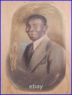 C1910 African American Man Convex Crayon Portrait Black Americana 9x15