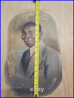 C1910 African American Man Convex Crayon Portrait Black Americana 9x15
