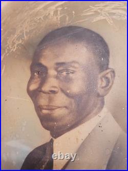 C1910 African American Man Convex Crayon Portrait Black Americana 9x15