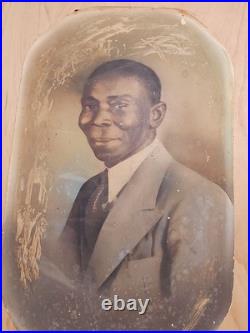 C1910 African American Man Convex Crayon Portrait Black Americana 9x15