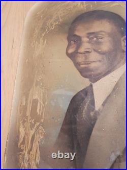 C1910 African American Man Convex Crayon Portrait Black Americana 9x15