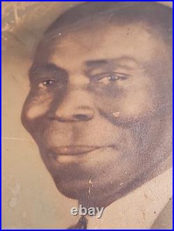 C1910 African American Man Convex Crayon Portrait Black Americana 9x15