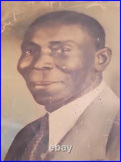 C1910 African American Man Convex Crayon Portrait Black Americana 9x15