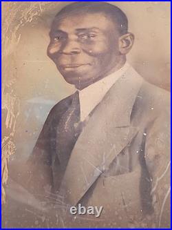 C1910 African American Man Convex Crayon Portrait Black Americana 9x15