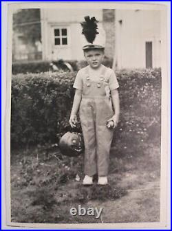 C1920-30s Halloween Cute Boy Dressed as a Band Member with a Creepy Pumpkin Pail