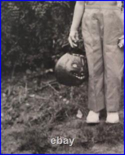 C1920-30s Halloween Cute Boy Dressed as a Band Member with a Creepy Pumpkin Pail