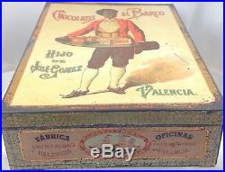 CHOCOLATES EL BARCO RARE LARGE CANDY TIN SPAIN c1905 BLACK AMERICANA