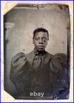 CIVIL WAR ERA AFRICAN AMERICAN YOUNG WOMAN HOUSE SERVANT c1863 TINTYPE PHOTO