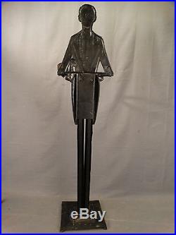 Ca1920 Antique BLACK AMERICANA Cast Iron Statue SMOKING STAND Man BUTLER Ashtray