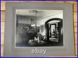 Cabinet Card Photo Victorian Home Living Room Interior Paintings Chandelier Art