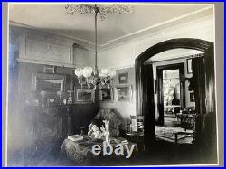 Cabinet Card Photo Victorian Home Living Room Interior Paintings Chandelier Art