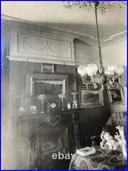 Cabinet Card Photo Victorian Home Living Room Interior Paintings Chandelier Art