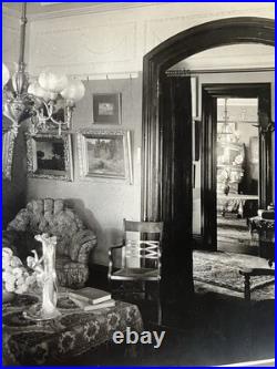 Cabinet Card Photo Victorian Home Living Room Interior Paintings Chandelier Art