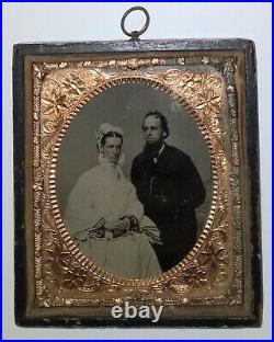 Cased Sixth Plate Bride & Groom Tintype Civil War Era Wedding Portrait