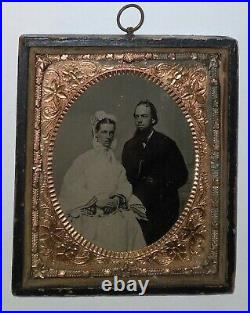 Cased Sixth Plate Bride & Groom Tintype Civil War Era Wedding Portrait