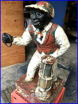 Cast Iron Lawn Jockey With Kerosene Lantern