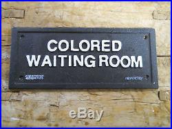 Cast Iron SIGN COLORED WAITING ROOM Black AMERICANA 1937 BUS STOP PLAQUE