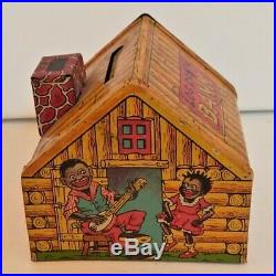 Chein LOG CABIN litho tin bank RARE Black Americana toy from 1930s