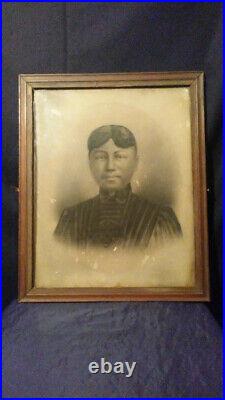 Circa 1880's African American Woman Original Charcoal Photo Portrait Cherokee