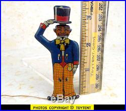 Circus clown dandy face changing vintage tin string-pull toy Germany SEE MOVIE