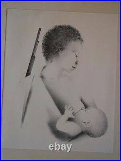 Civil Rights Vintage Black Mother and Child Drawing. Black Lives Matter