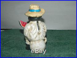 Collectible Cast Iron Black Americana Boy Sitting Eating Watermelon Penny Bank