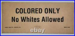 Colored Only No Whites Rare Vtg Original Segregation Sign 1921 Lenox Theater GA