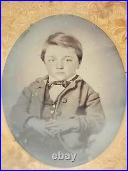 Confident Little Boy In Sophisticated Suit Daguerreotype 1/9 Plate