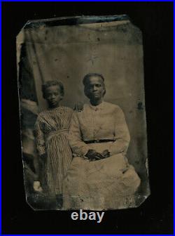 Cute little african american girl & grandmother 1800s vtg black americana photo