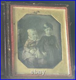Daguerreotype Charming Clutching Children, Wary Toddler, Tinted, Lyre Case BIN