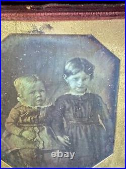 Daguerreotype Charming Clutching Children, Wary Toddler, Tinted, Lyre Case BIN