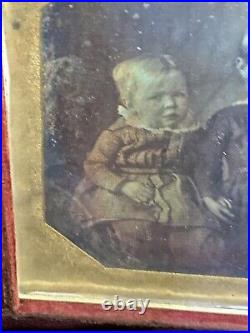 Daguerreotype Charming Clutching Children, Wary Toddler, Tinted, Lyre Case BIN