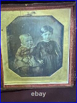 Daguerreotype Charming Clutching Children, Wary Toddler, Tinted, Lyre Case BIN